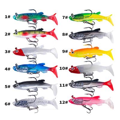 Soft Fishing Lures Jig Heads,T Tail Lures, 8cm 12.3g Fishing Bait Big Tail with Jig Head, Paddle/Straight/T Tail Soft Lures for Saltwater Freshwater