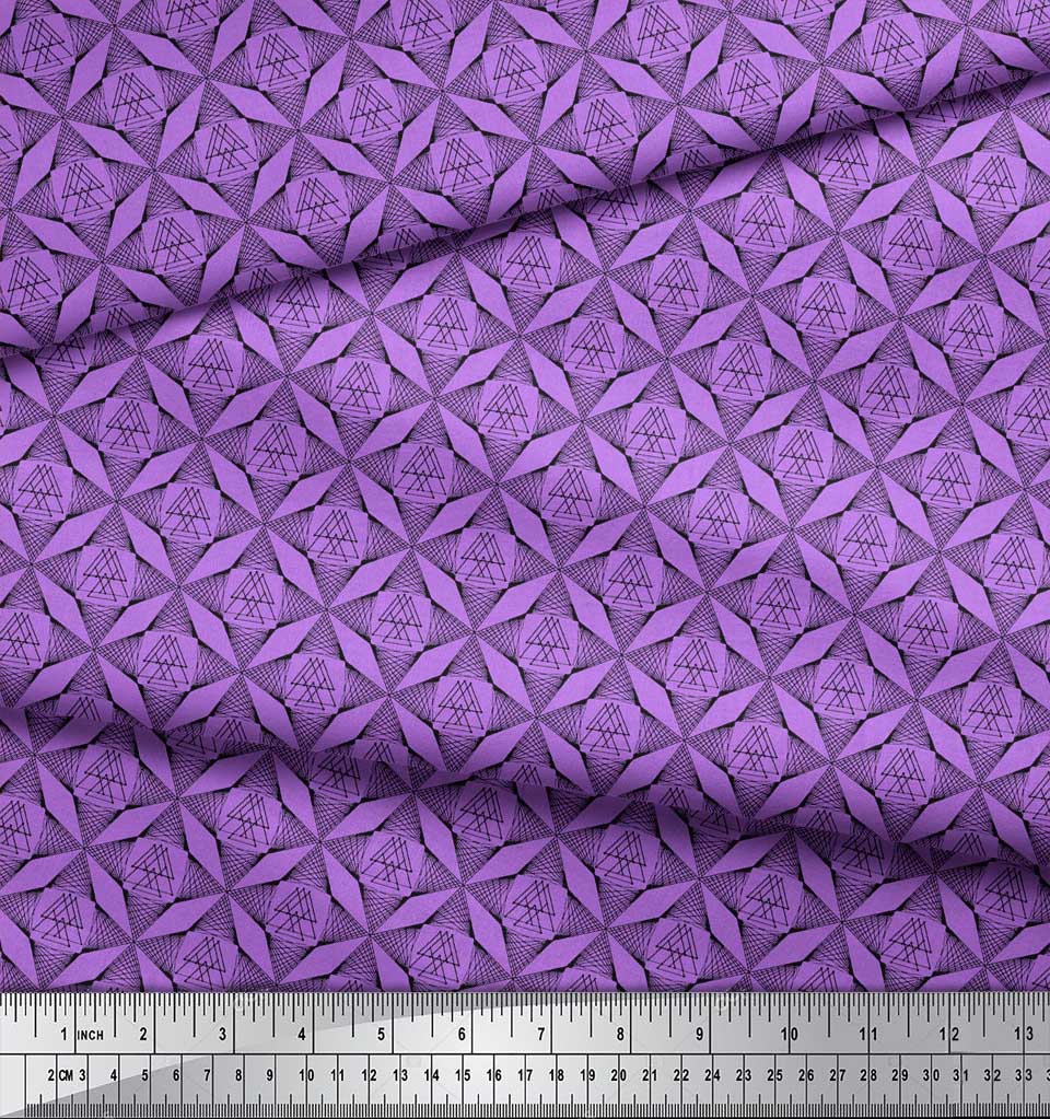 Soimoi Purple Japan Crepe Satin Fabric Triangle Geometric Decor Fabric Printed metre 42 Inch