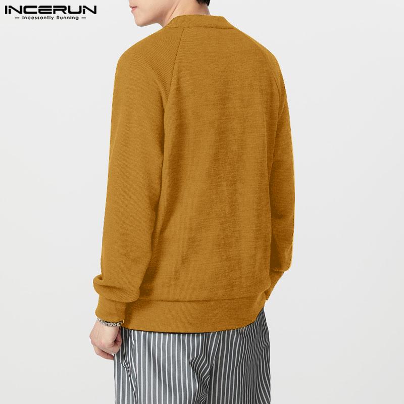 INCERUN Men V Neck Long Sleeve Buttons Up Rib Knit Oversized Cardigan Tops