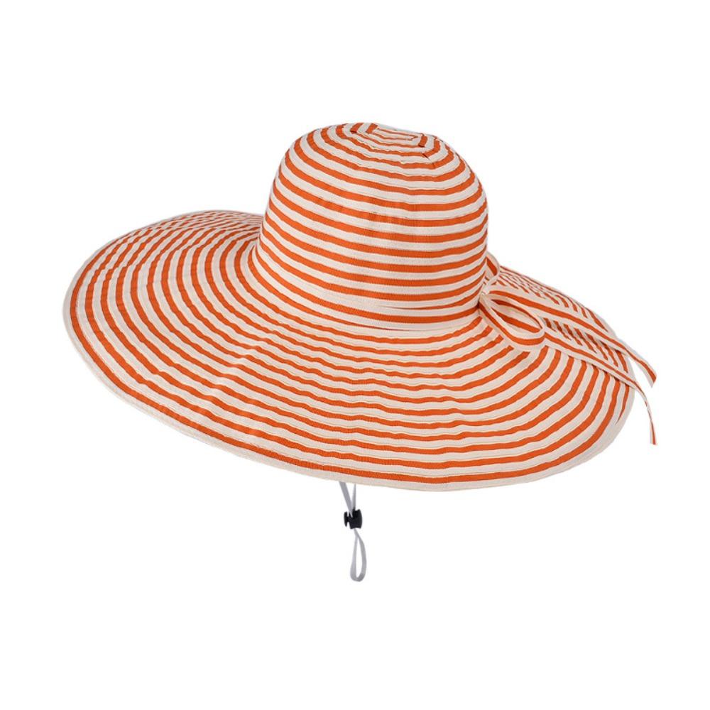 Bow Stripe Bucket Hat Wide Brim Sun Protection Cap Casual Fisherman Hat  Hiking