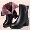 Autumn Winter Outdoor Shoes Warm Wool Women's Boots Real Soft Leather Short Boots Padded Thickened Cotton Boots Mom Cotton Shoes Thick Heeled