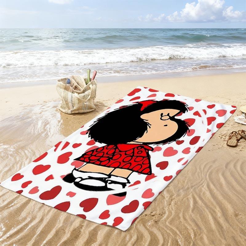 Red Heart Cartoon Girl Beach Towel Flat Print Large Sand Free Towel for Beach Holiday Travel Souvenir Gift Home Wall Decor