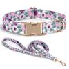 Floral Print Dog Collar and Leash Set Adjustable Soft Nylon Pet Collar with Metal Buckle Dog Lead for Daily Walking Training