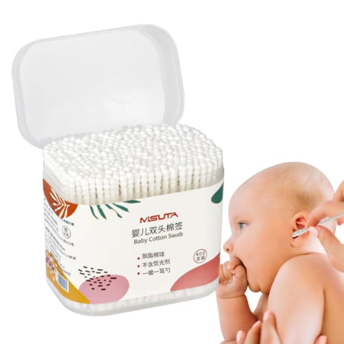 Baby Safety Cotton Swabs, Cotton Buds for Babies | Double-Ended Swabs with Storage Case | Wooden Sticks, Cleaning Tool for Hygiene and Beauty Care