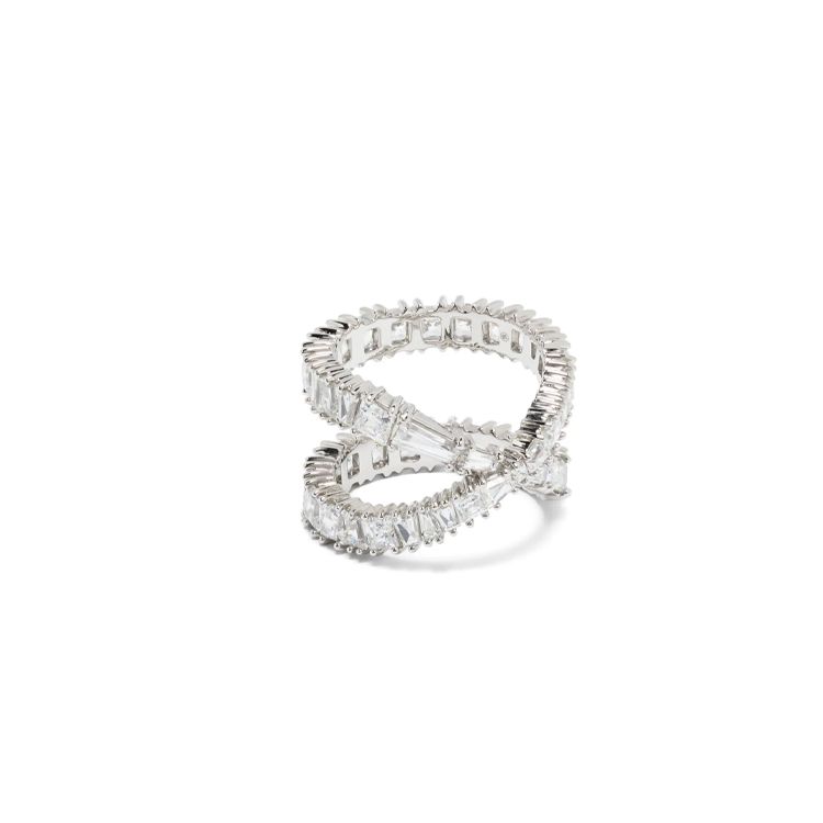 

Swarovski Hyperbola Textured Effect Cross Detail Cubic Zirconia Metal Silver Plated Square Zircon Ring Women rings 5677632 Box (Random Color)