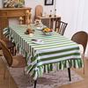 Striped Ruffled Lace Tablecloth Round Dust Proof Wrinkle Resistant Table Cover for Kitchen Party Dining Decoration Table Cloth