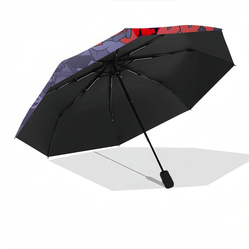 1pc Tom and Jerry Automatic Folding Umbrella - Compact 8-Rib Design, Durable Plastic & Iron1134L