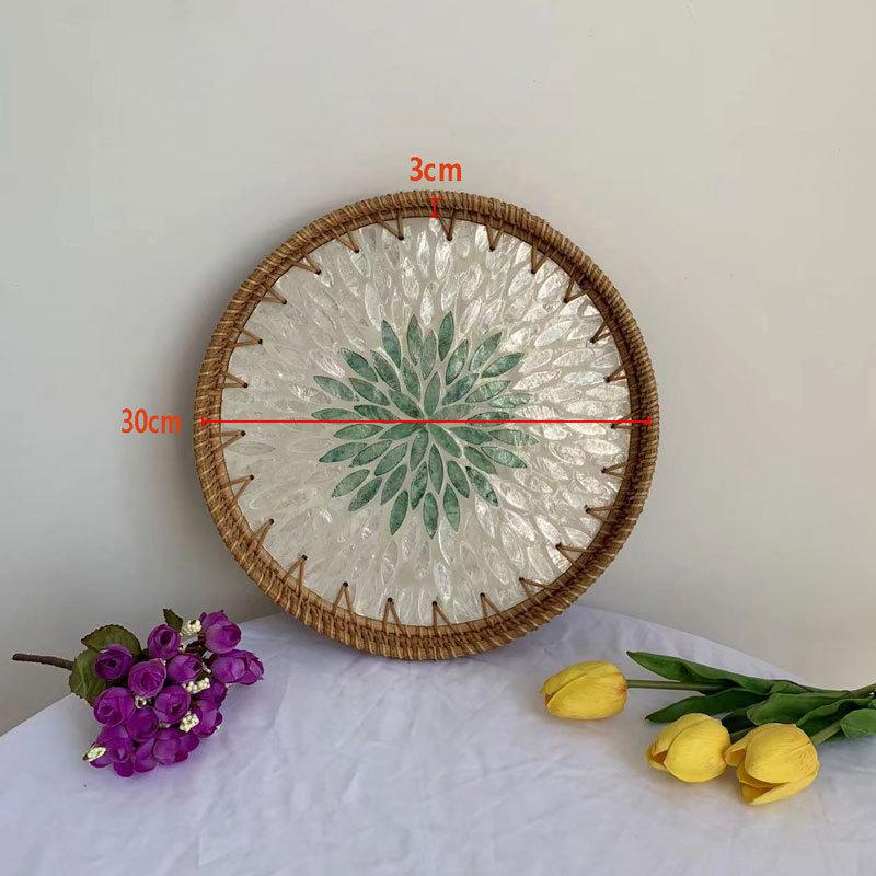 Handwoven Rattan Tray Bread Woven Storage Baskets Fruit Cake Snacks Round Picnic Basket Dinner Serving Trays Kitchen Supplies