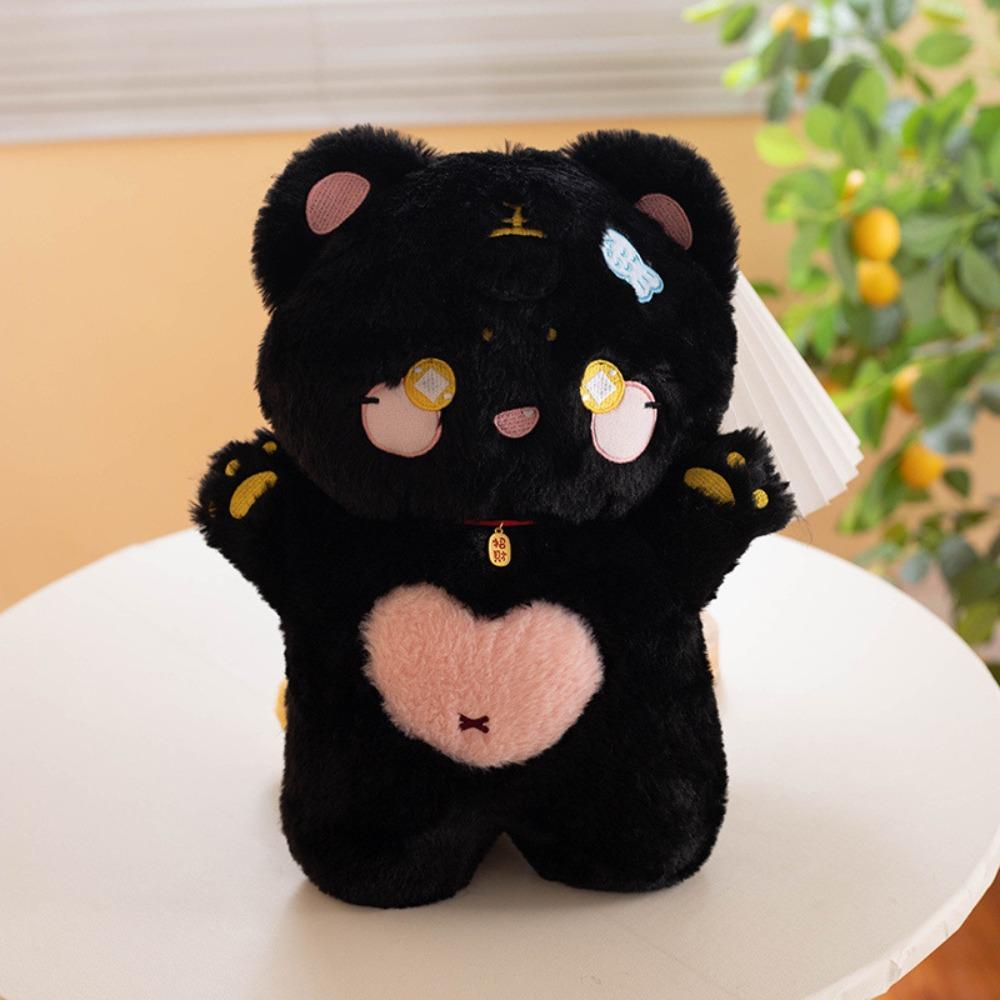Standing White Cat Plush Pillow Attract Wealth Black Cat Plush Doll  Birthday Christmas