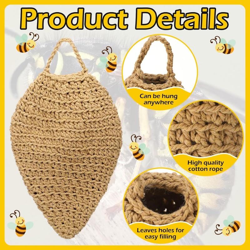 Large Crochet Wasp Nest Decoy Garden Hanging Fake Bee Hornet Hive Wasp Deterrent