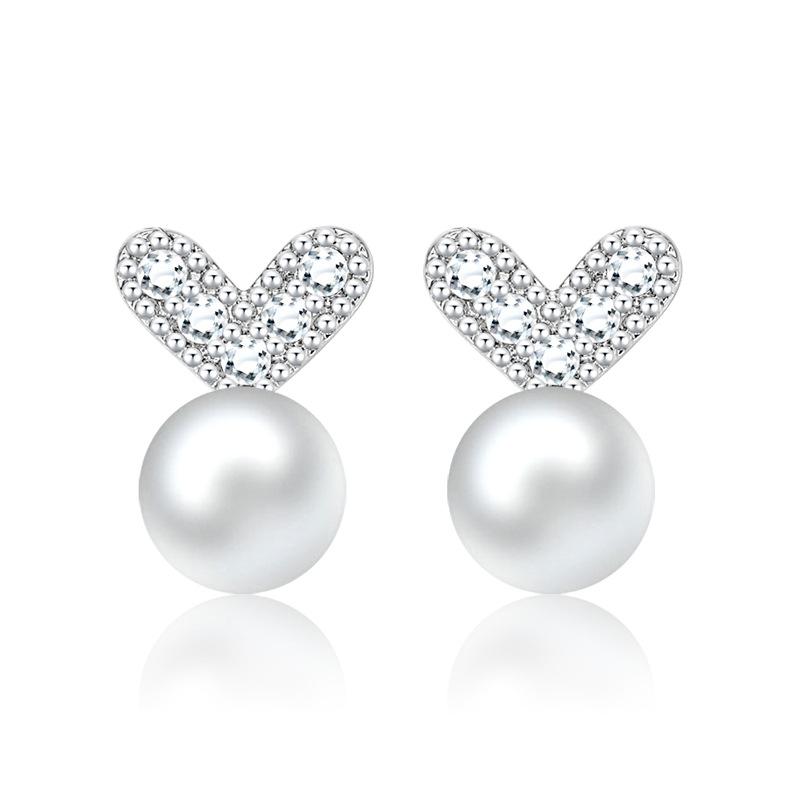 

Милые серьги-пусеты с жемчугом и бриллиантами в форме сердца для женщин, модные, простые и универсальные, подарок для студентов