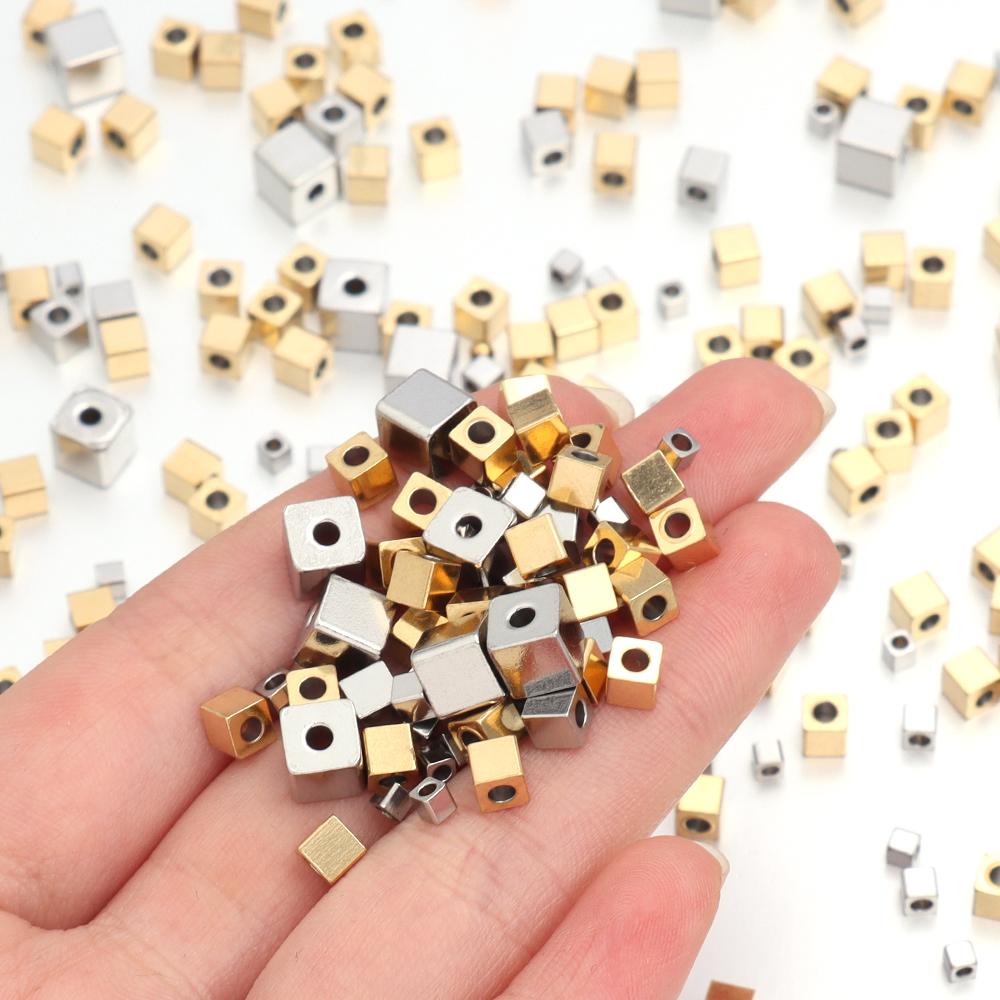 50pcs 2.5/3/4/5/6mm Stainless Steel Square Beads Cube Loose Spacer Beads For DIY Jewelry Making Bracelets Necklace Accessories