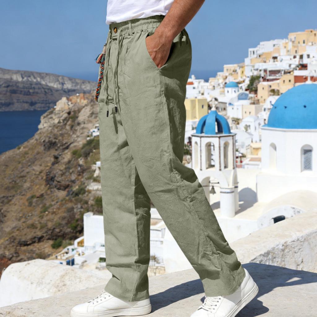 Men's Casual And Fashionable -color Loose Linen Straight-leg Pants