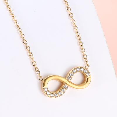 Fashion Shiny Zircon Infinite Symbol Pendant Necklace for Women Number 8 Shape Stainless Steel Clavicle Collar Choker Jewelry