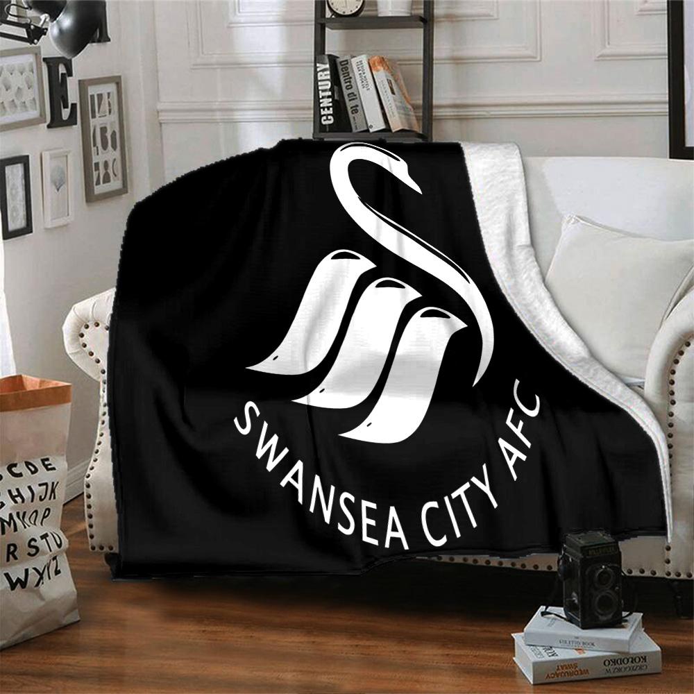Swansea City Crest Flannel Blanket, Soft Polyester, Modern Design, All-Season for Camping, Travel, Gifts for holidays or birthdays