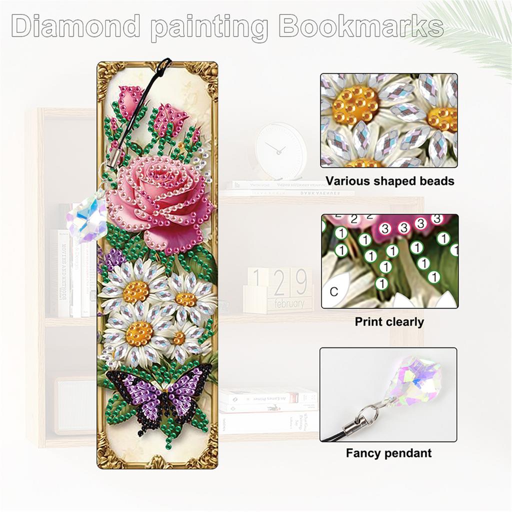 12Pcs Flower Animal DIY Diamond Painting Bookmark Special Shaped Diamond Painting Art Bookmarks for Adults Book Lovers