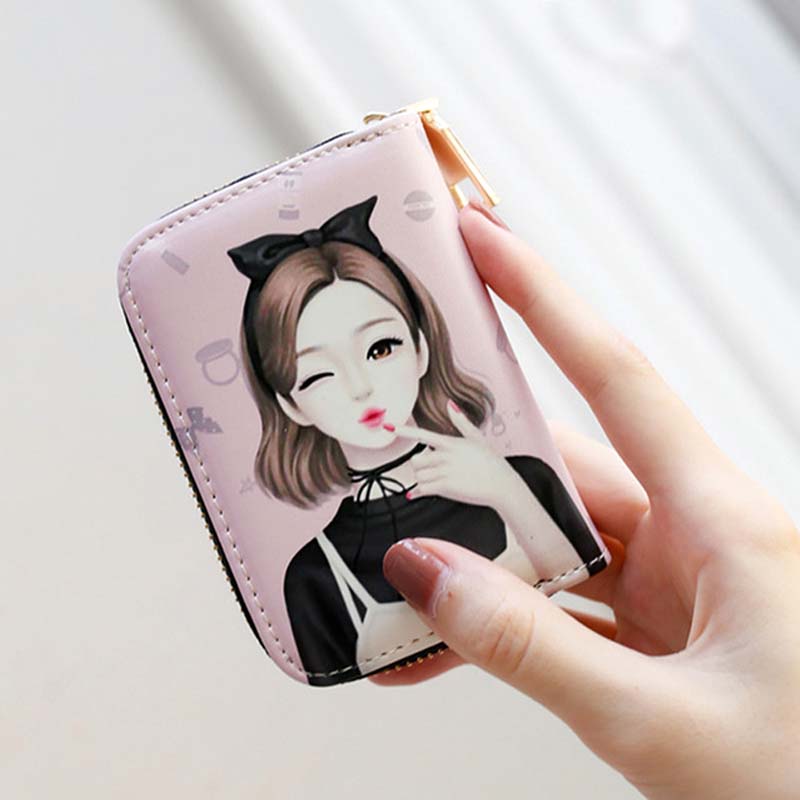 Cartoon Cat Pattern Card Bag for Women Multi-card Bit Credit Card Holder Case Small Leather Wallet Little Girl Zip Coin Purse