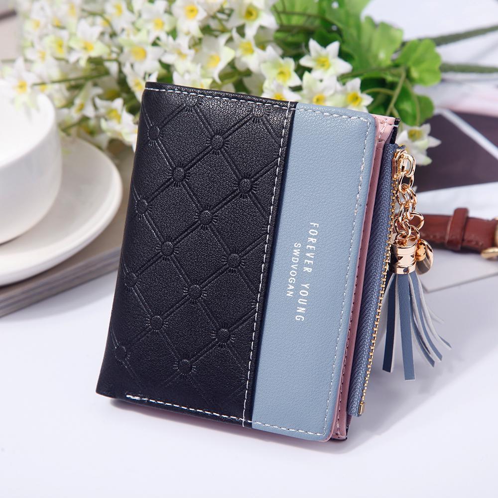 Fashion Women Short Wallets Pu Leather Tassel Zipper Small Purse Holder Cards