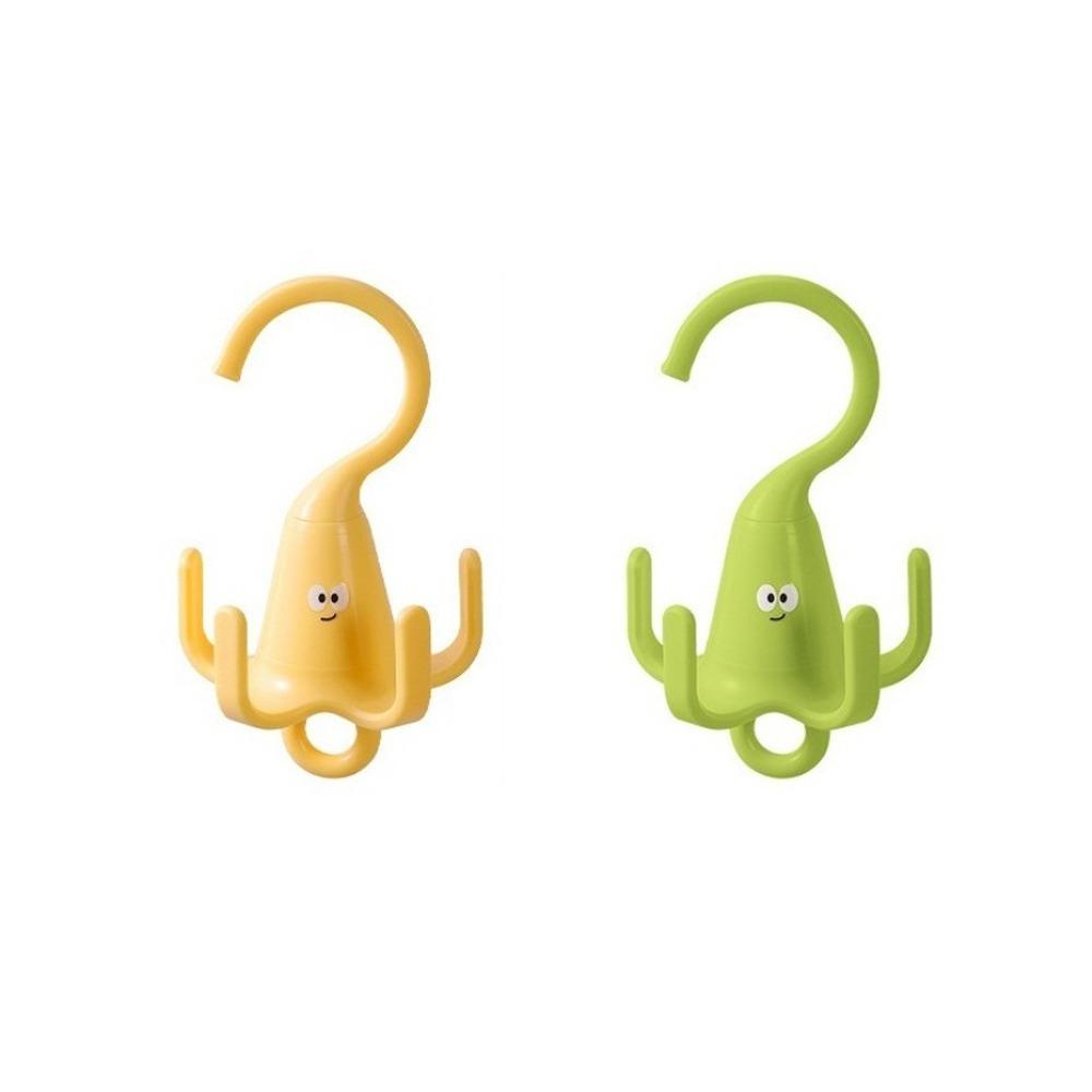 2 Pieces Portable Plastic 360° Rotating Clothes Hook Cartoon Space Saving Five Claw Hook Decorative Bag Holder For Wardrobe