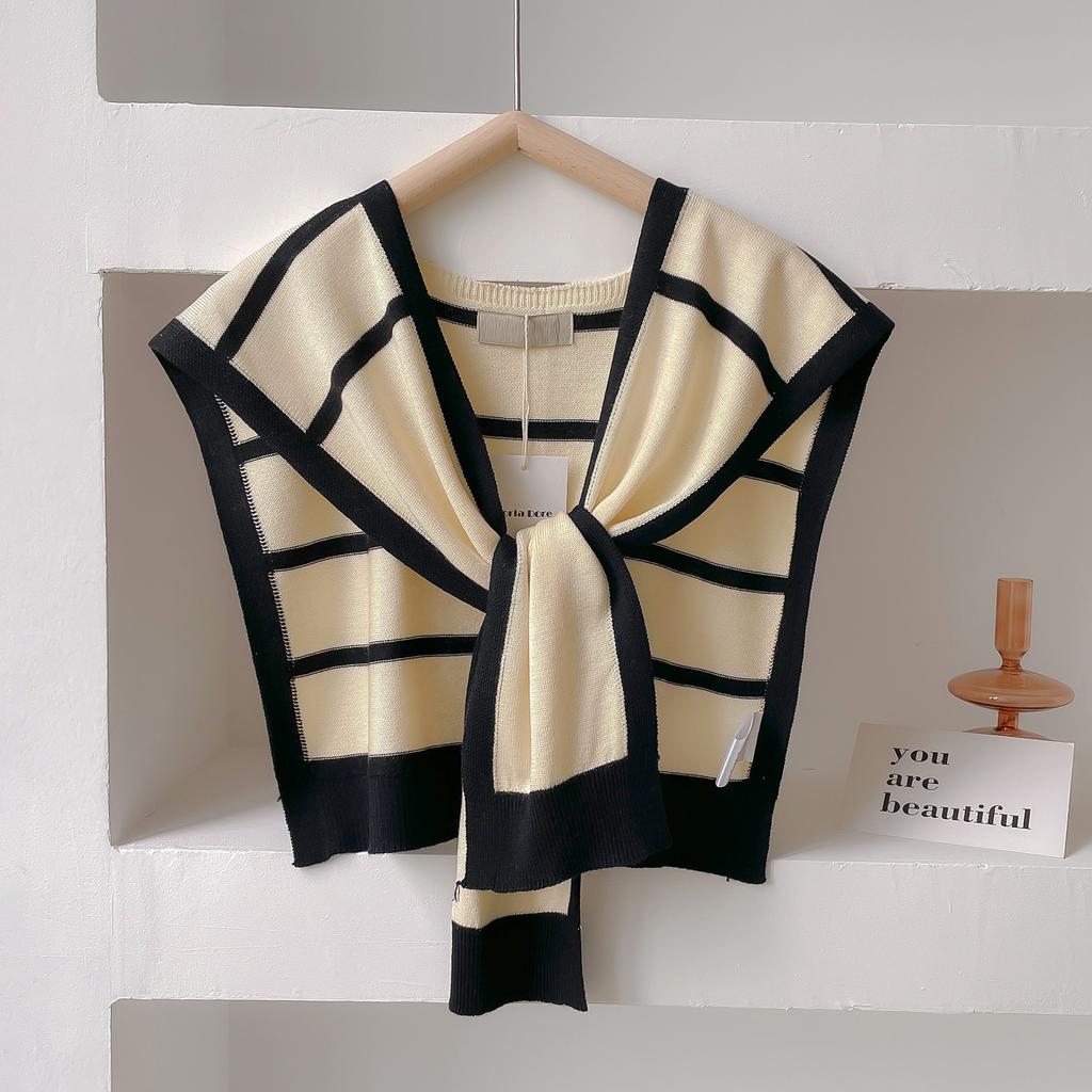 Korean Knitted Shawl Summer Air Conditioning Fake Collar Neck Knit Thin Knotted Cape Shoulder Scarf For Women Fashion