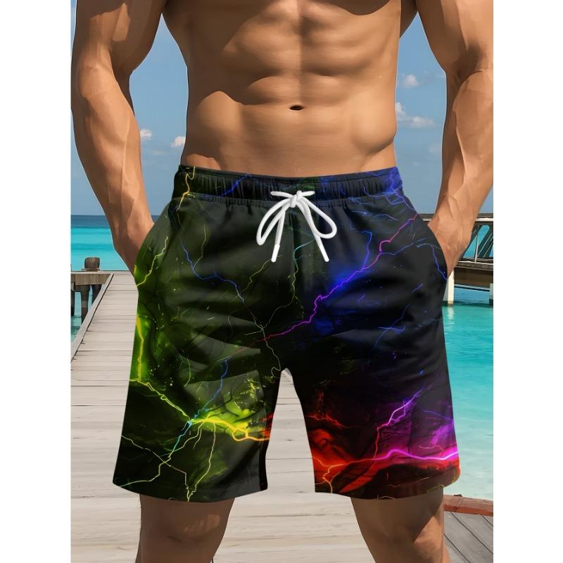 3D printed shorts Hawaiian casual summer couple starry sky lightning printed quick-drying men s beach shorts M