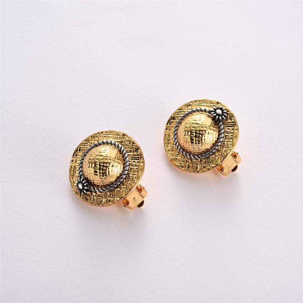 Heavy Industry Creates Hong Kong Style Retro Medieval Xiaoxiang Straw Hat Earrings Niche Design Literary Exaggeration Personality Fashion Ear Clips