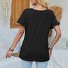 Damen Rundhals-Oberteil Lässiges Patchwork Einfarbiges Lockeres T-Shirt