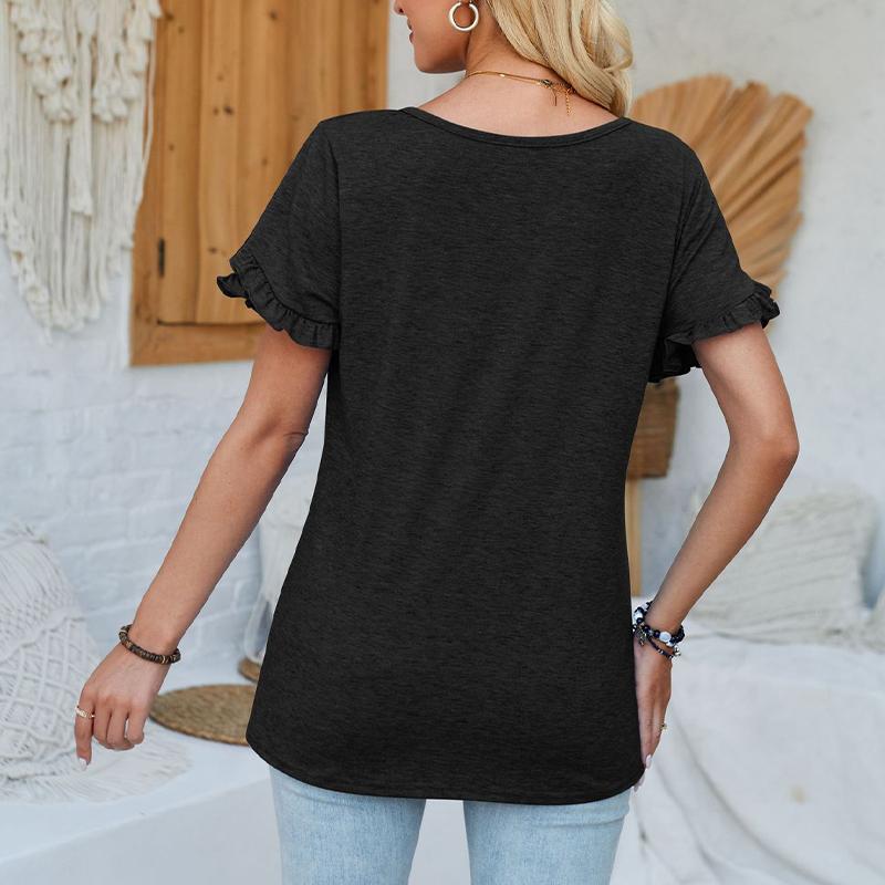 Damen Rundhals-Oberteil Lässiges Patchwork Einfarbiges Lockeres T-Shirt