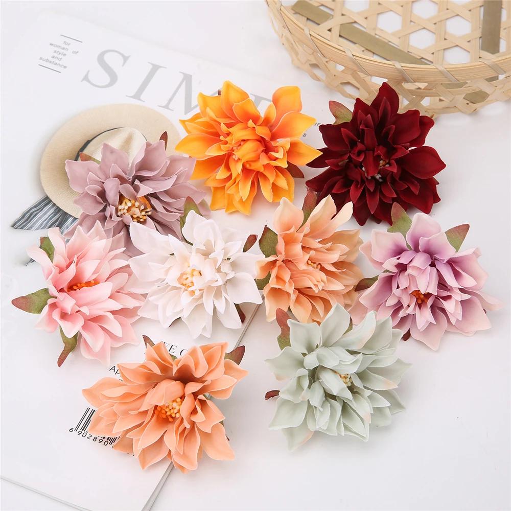 

10Pcs Dahlia Flower Heads Artificial Flower for Home Decor Fake Flowers Wedding Party Wreath Silk Dahlia Crafts Gift Accessories 10PCS