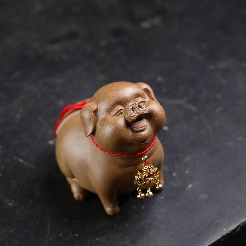 Yixing Zisha Handmade Lucky Pig Tea Pet - Zodiac Wealth Ornament