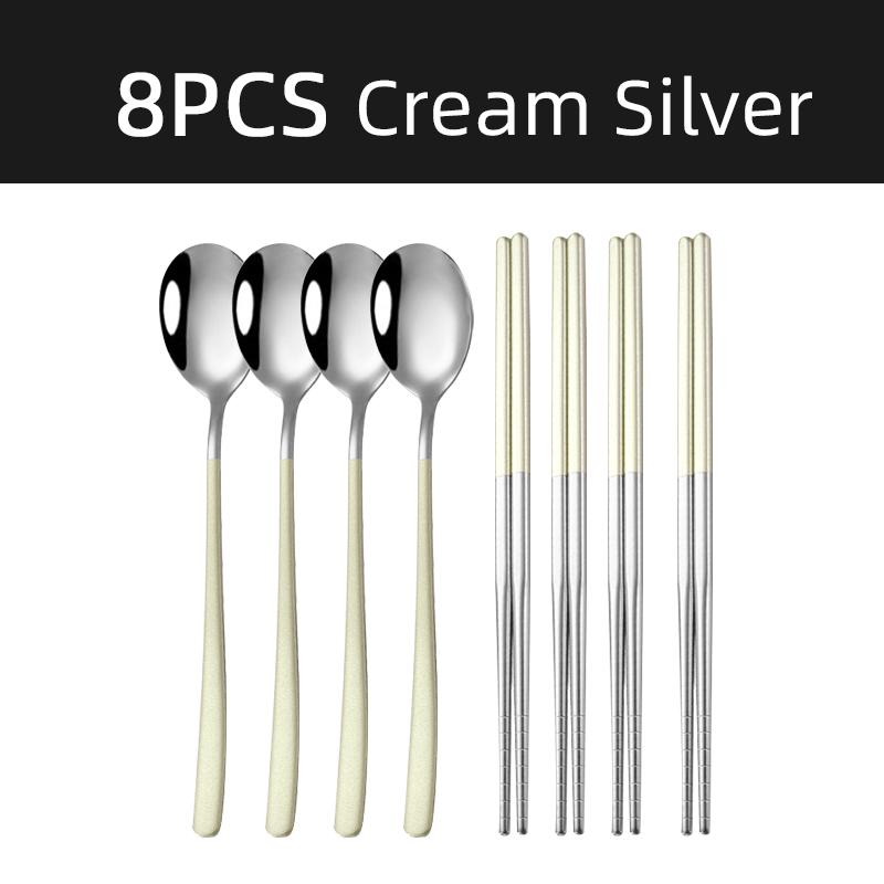 Chopsticks Spoon Cutlery Set Reusable Stainless Steel Non-slip Sushi Sticks Food Soup Spoon Dinnerware Set