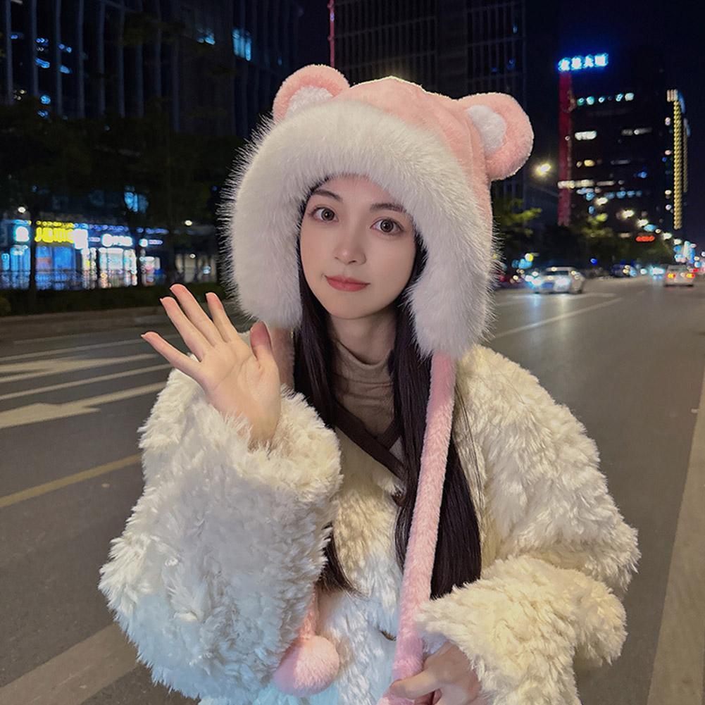 Cute Bear Ears Hat Winter Warm Caps Fashion Korean Style Plush Fisherman Hat Windproof Cold Protection Outdoor Cycling Fishing