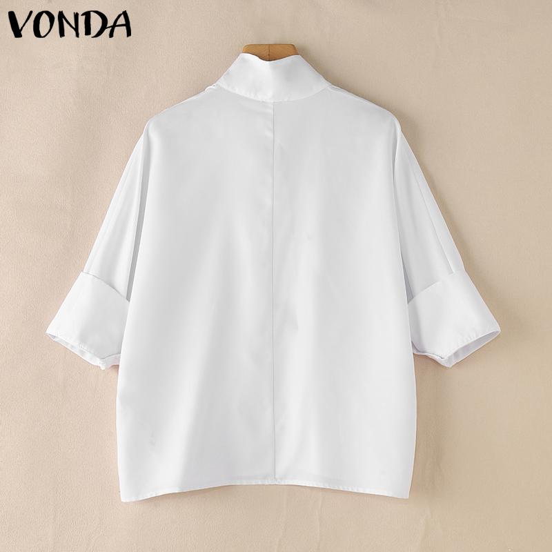 VONDA Женская модная однотонная рубашка со средним рукавом и пуговицами 5XL розовый — фото 6