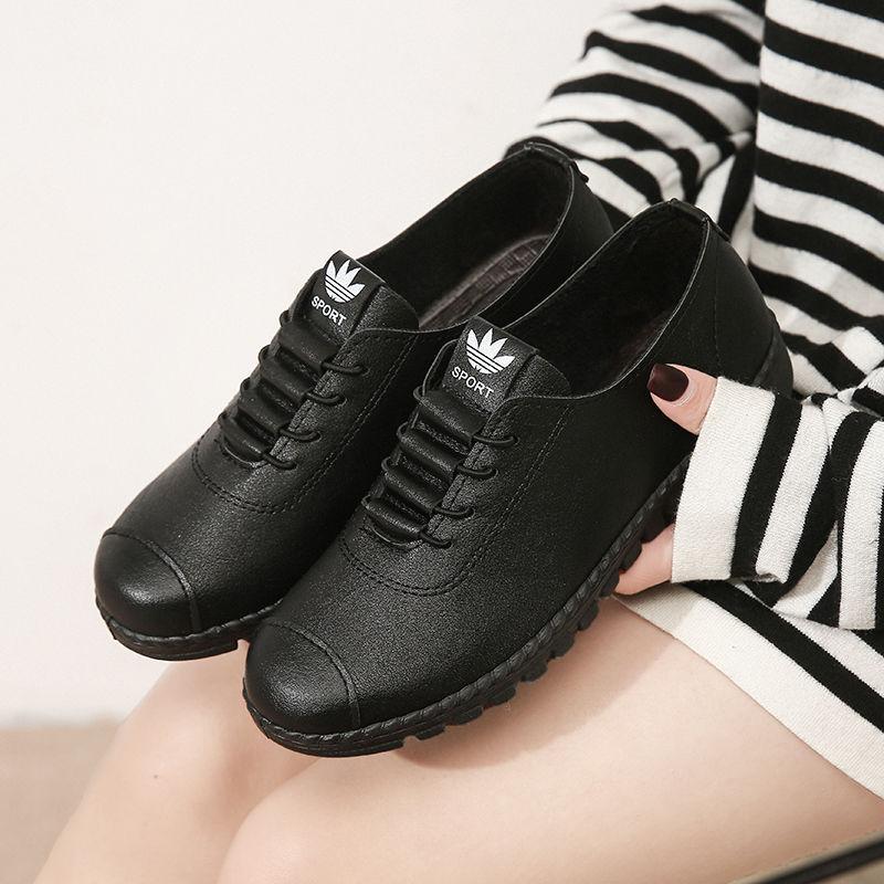 KFC Shoes Flat Casual Shoes Single Shoes Soft Sole Women's Thick Heel Comfortable Shoes Black Women's Leather Shoes