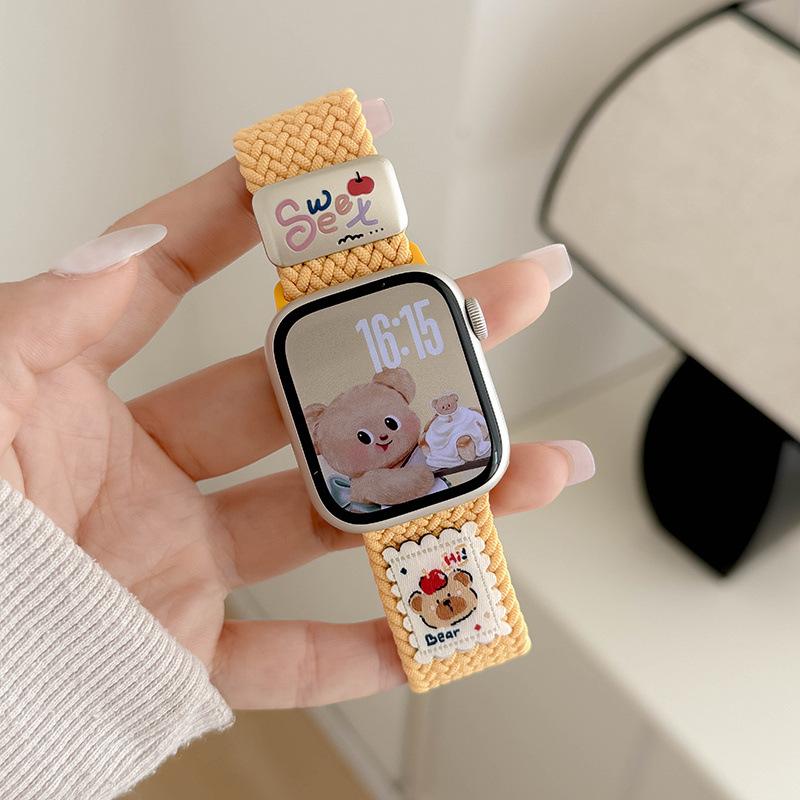 Applicable to iwatch10th generation cute bear nylon woven magnetic strap applewatch new s9/876SE
