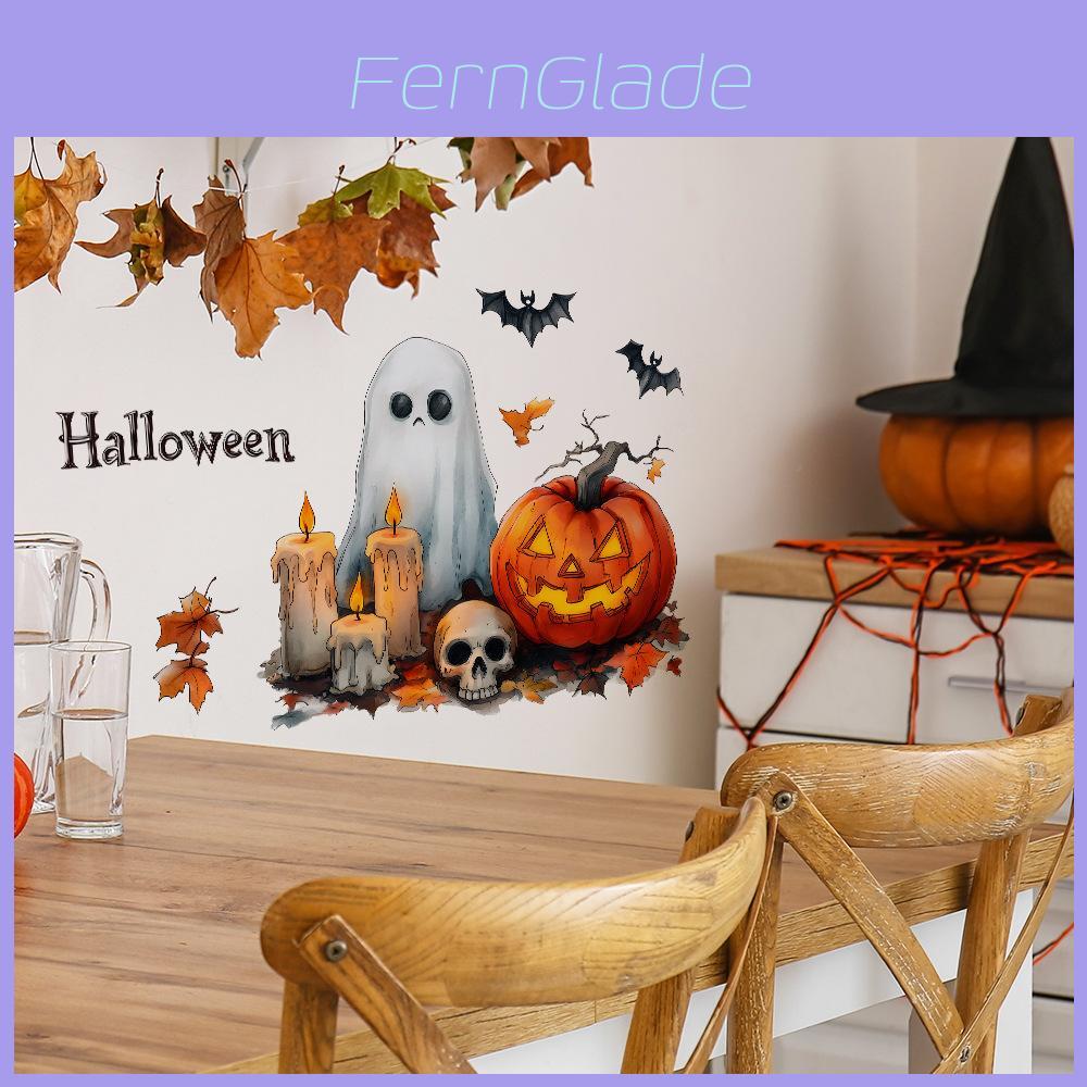 Halloween Pumpkin Ghost Candle Wall Sticker Pvc Decor For Living Room And Bedroom