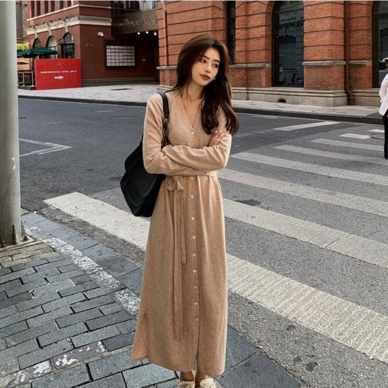 Sweater long skirt high-end light luxury celebrity with coat knitted dress women's new autumn and winter models