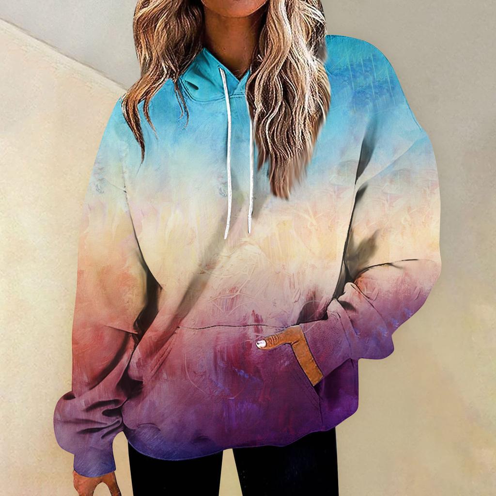 Daglig mote for kvinner Allsidige uformelle sweatshirts med rund hals Grafiske daglige langermet gradient patchwork-gensere med trykk