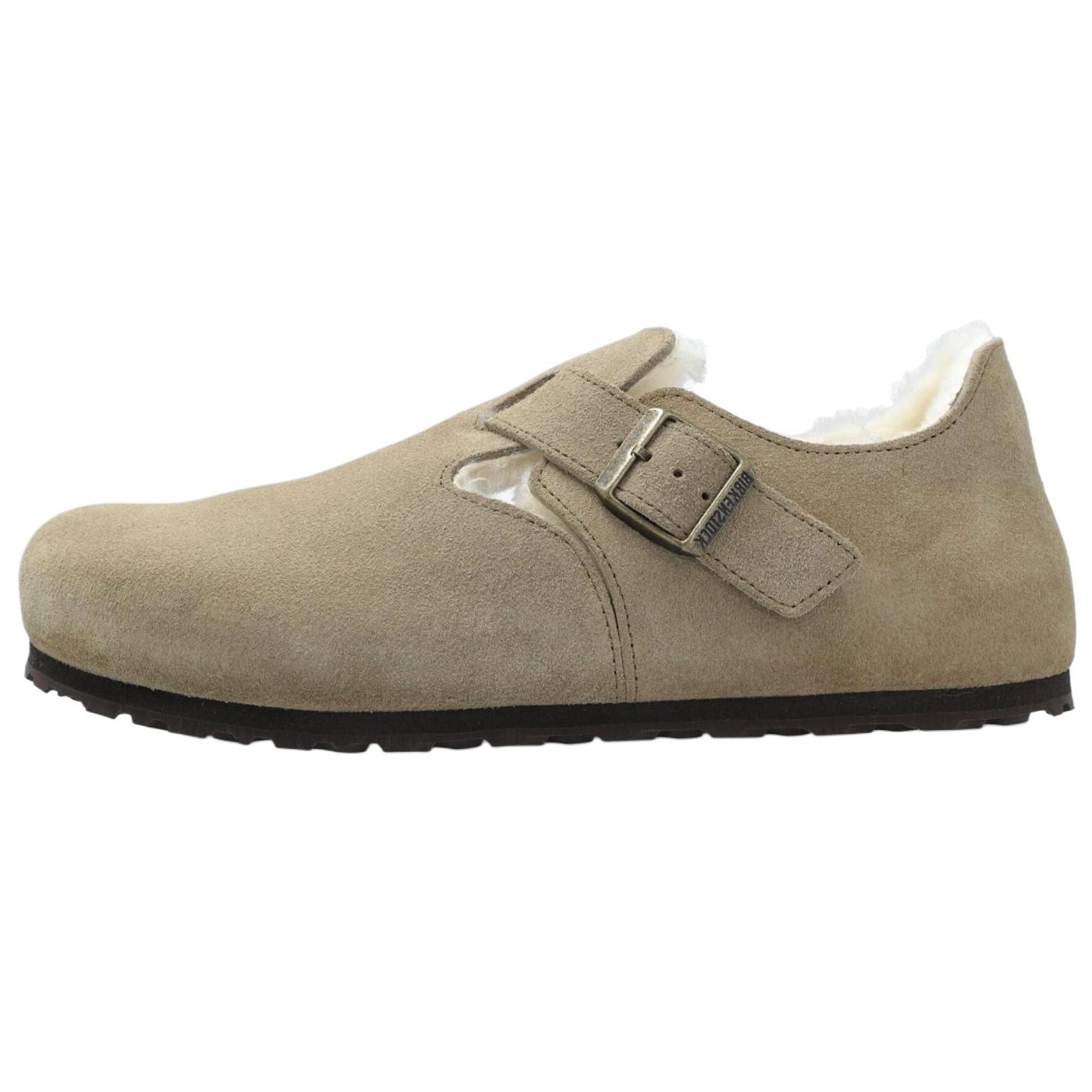 Birkenstock London Shearling Suede Leather Taupe Unisex Sneakers Cream 1028235 37