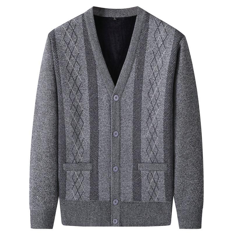 Men's Autumn-Winter Knit Cardigan: Thickened Velvet Sweater for Middle-aged and Elderly Dads and Grandpas.