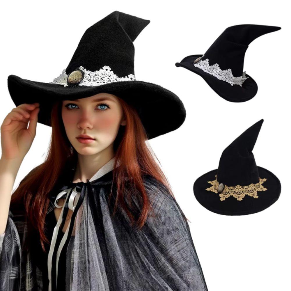 Tree Of Life Badge Wizard Hat Lace Trim Wizard Cap Vintage Halloween Hat Cosplay Party