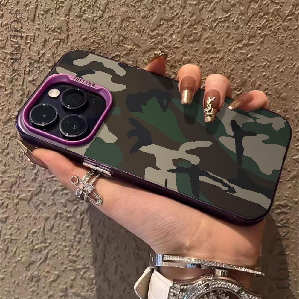 Print Camouflage Pattern Phone Case For iPhone 13 14 11 12 15 16 Pro Max Plus X XR XS Mini Colored Silver Protect IMD Hard Cover