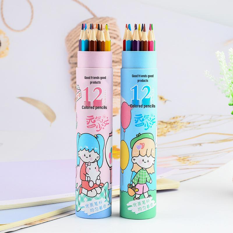 Energetic Girl 12-Color Boxed Pencils for Children and Students