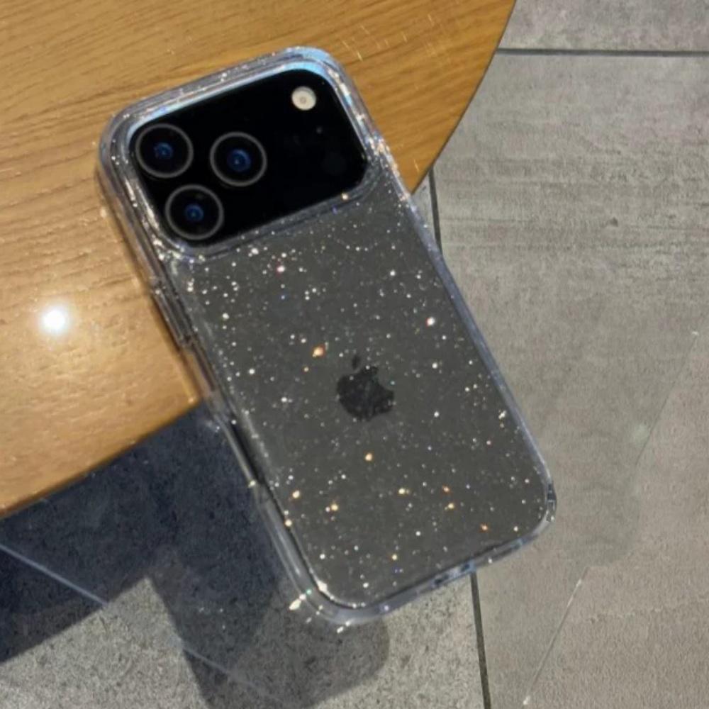 Shiny Transparent Glitters Phone Case For iPhone 17 Air 16 15 14 Pro Max Plus Ultra Thin Hard PC Armor Shockproof Cover