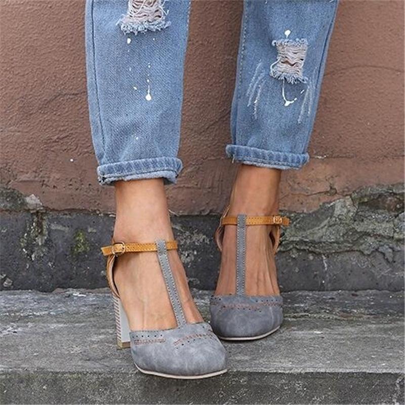 Summer New Fashion Women'S High Heel Sandals Ladies Pointed Toe Sandals Chunky Heel Shoes Plus Size 35-43