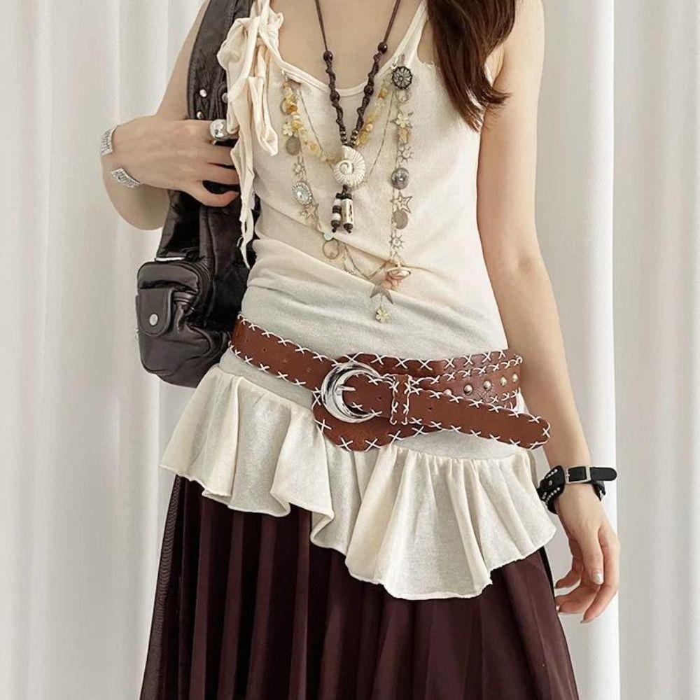Korean Women's Belt Coffee Dress Jeans Belt Fashionable Wide Waist Belt  Streetwear