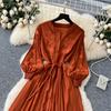 Vintage Elegant Embroidered Button Dress A-line Chic Casual Beach Vacation Women Summer Dresses