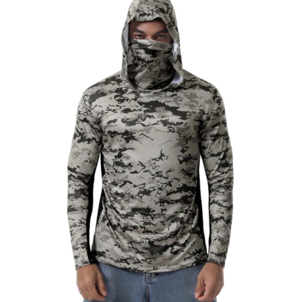 Men’s Fishing Sun Hoodie Camouflage Quick Dry Mesh Breathable Outdoor Face Cover Long Sleeve Shirt