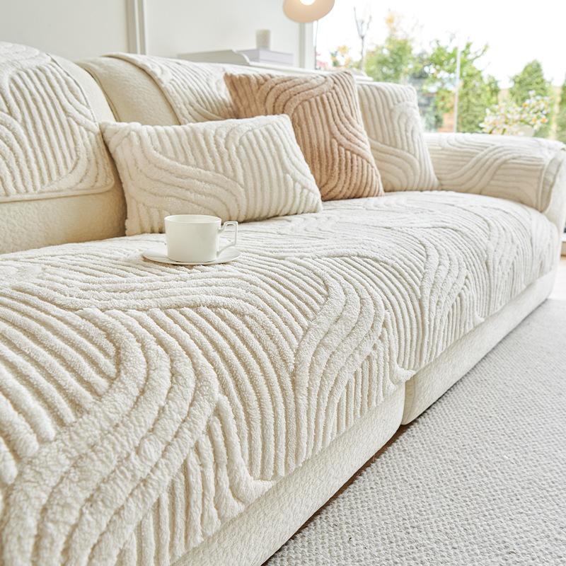 3D Plush Couch Cushion Winter Non Slip Soft Sofa Blanket Solid Color Thickened Anti Cat Scratch Sofa Mat Sofa Protective Cover