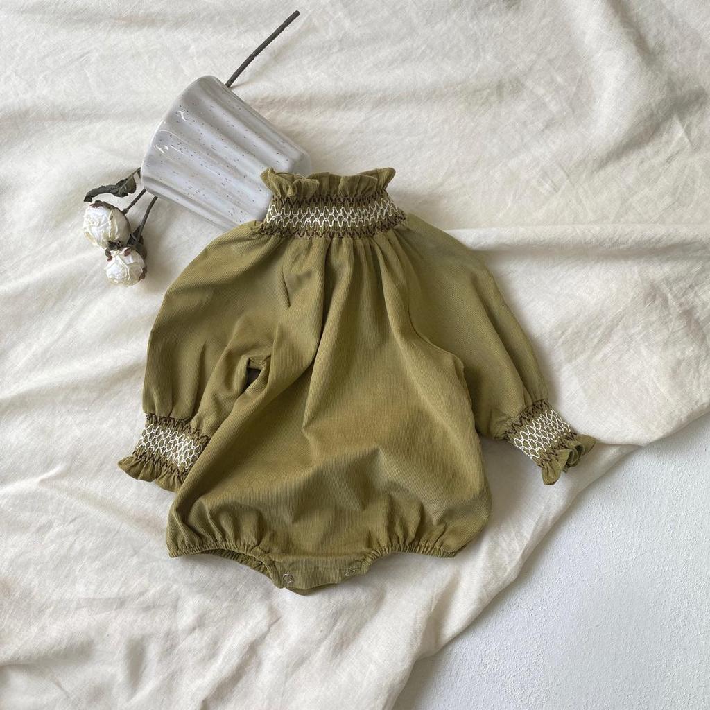 Infant Corduroy Jumpsuit with Flower Collar - Long Sleeve Spring/Autumn Style for Baby Girls